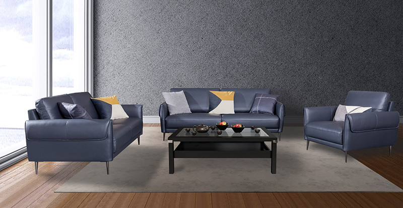 Combinación de sofá con reposabrazos estrecho de cuero minimalista moderno para sala de estar 1079106