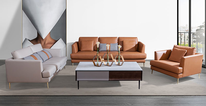 Combinación de sofá de cuero para sala de estar de lujo moderno y ligero 1079109