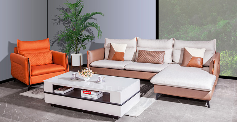 Combinación de sofá de línea recta de tela de sala de estar simple moderna 620038