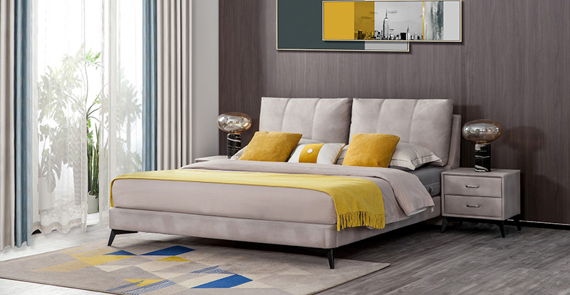Dormitorio minimalista moderno impermeable, a prueba de aceite, tecnología antiincrustante cama de tela cama doble A21002